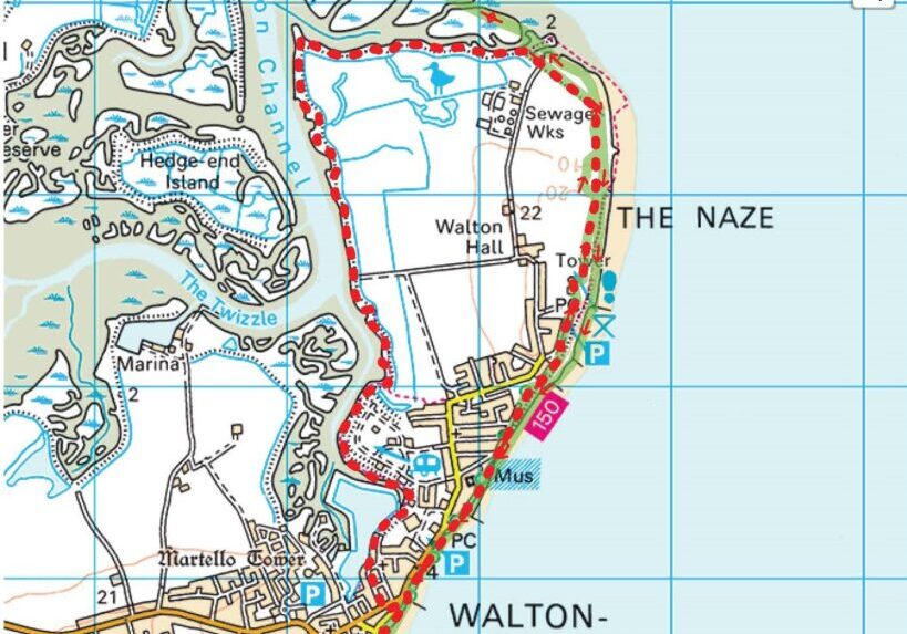 Printer friendly OS Map - SWC Walk 98 - Walton-on-the-Naze Circular - SWC